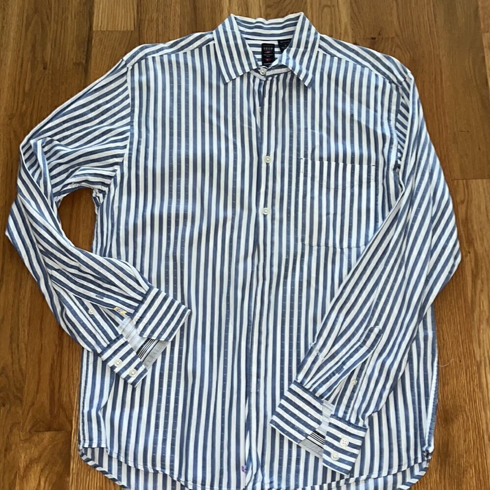 Izod Maritime vintage Blue French stripe sailing yacht boat sailboat shirt M